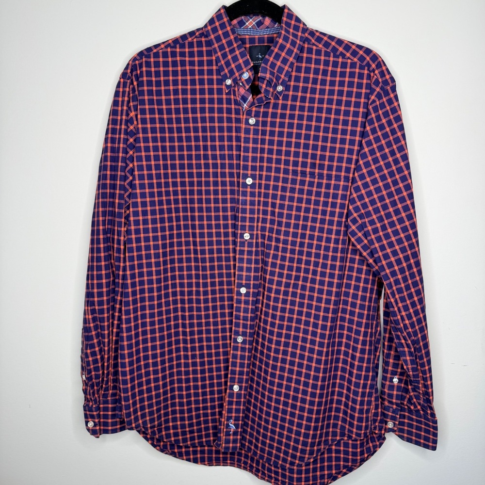 Tailorbyrd Collection‎ Mens Large Purple Orange Check Cotton Button Down Shirt